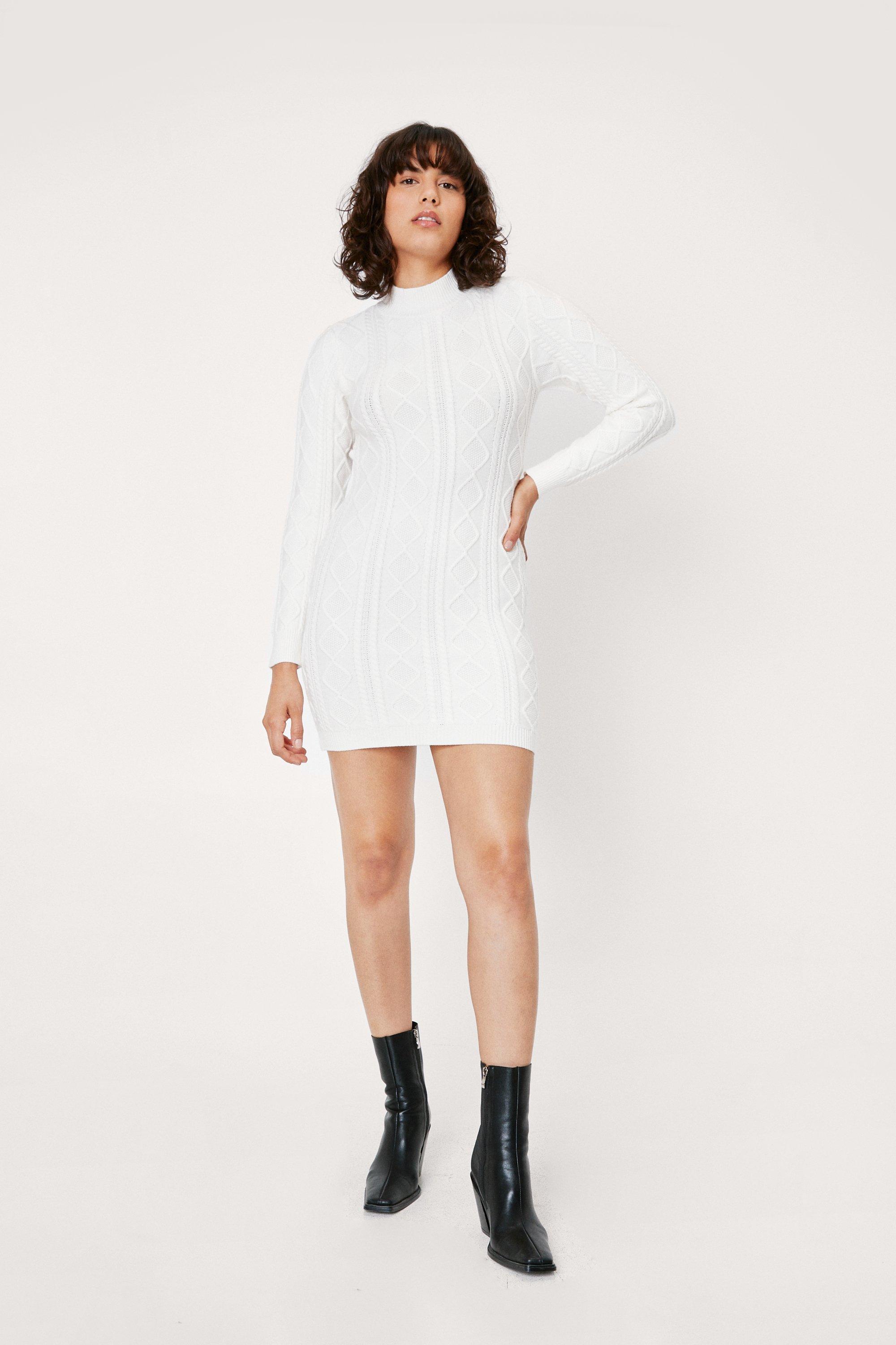 Cable Knit Open Back Mini Sweater Dress ...